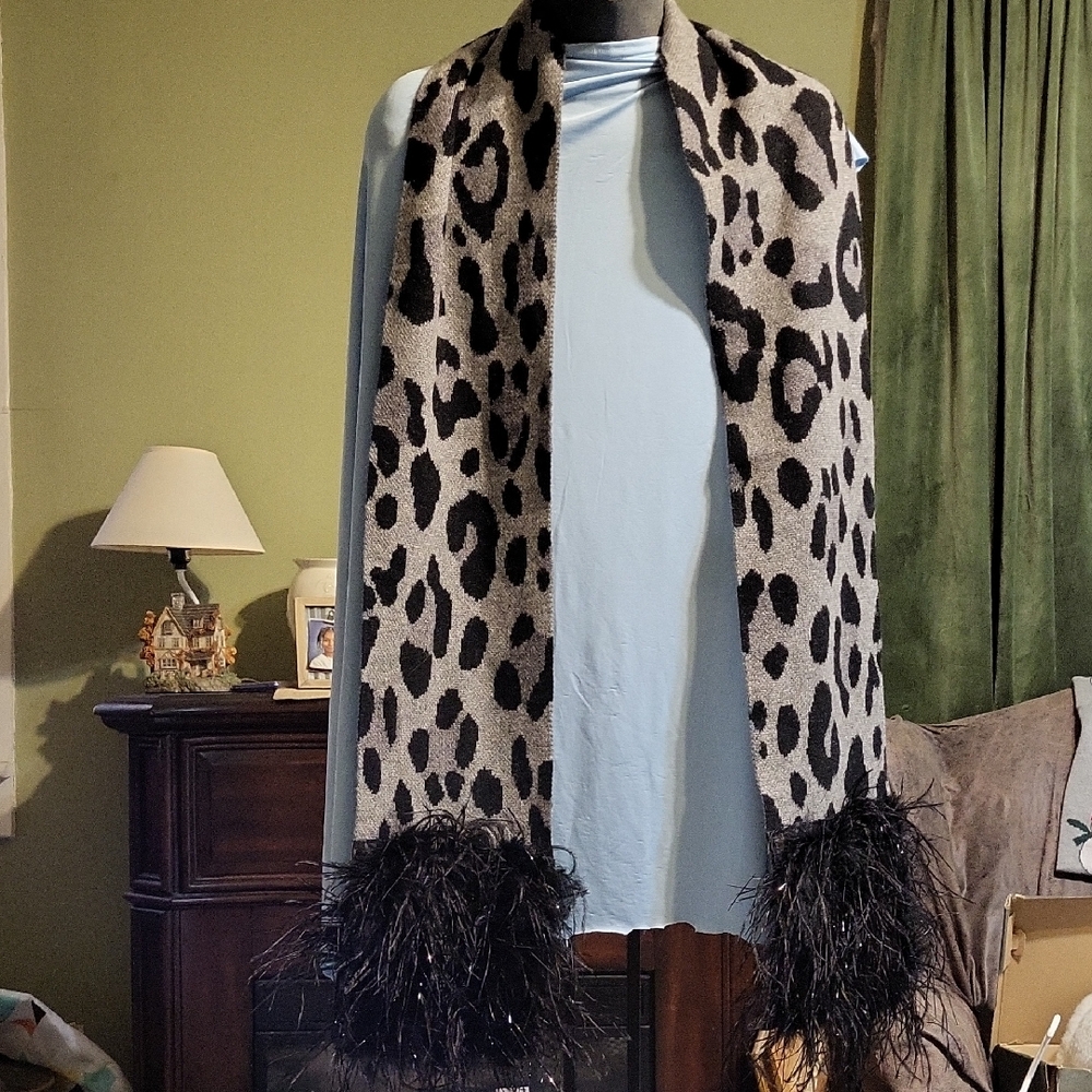 Eugenia Kim Gray 100% Cashmere 70" Long Scarf with Black Trim.